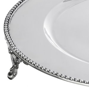 Silver-Plated Brass Decorative Tray with Beaded Border