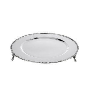 Silver-Plated Brass Decorative Tray with Beaded Border