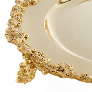 Gold-Plated Brass Decorative Tray with Floral Border