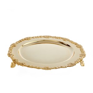 Gold-Plated Brass Decorative Tray with Floral Border