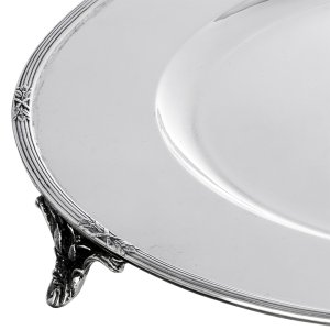 Silver-Plated Brass Decorative Tray with Detailed Border and Feet