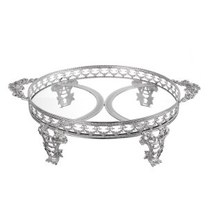 Silver Bloom – Ornate Raised Brass Tray with Glass Top