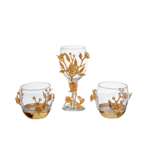 3-Piece Golden Floral Glass Set