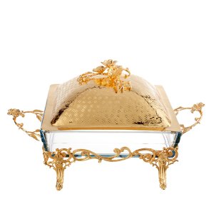Floral Square Gold-Plated Chafing Dish with Handles