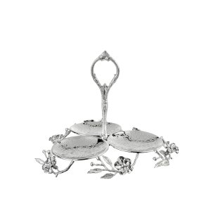 Elegant Three-Tier Silver-Plated Brass Floral Stand