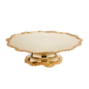 Gold-Plated Brass Decorative Cake Stand with Ornate Border