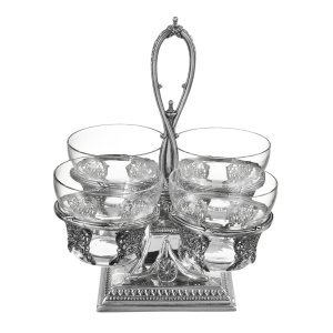 Silver-Plated Brass Dessert Stand with Glass Bowls