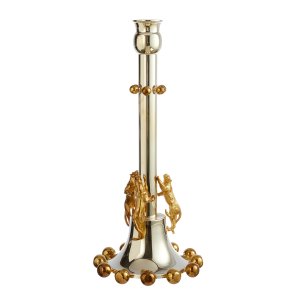 Silver-Plated Candle Holder with Gold-Tone Animal Figures – Sculptural Elegance in Brass