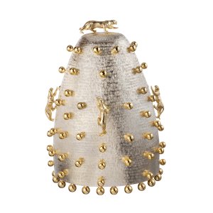 Silver-Plated Decorative Dome with Climbing Animal Motifs – Artistic Brass Statement Piece