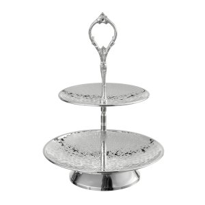 Textured Two-Tier Silver-Plated Dessert Stand