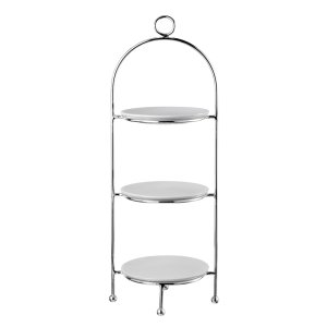 Three-Tier Silver Stand with Porcelain Plates