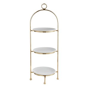 Three-Tier Gold Stand with Porcelain Plates