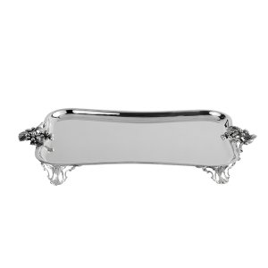 Silver Blossom – Elevated Brass Tray with Ornate Floral Details