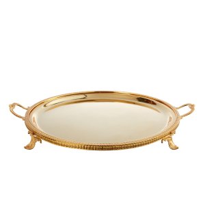 Majestic Oval – Golden Brass Tray with Sculpted Handles and Feet