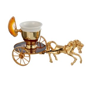 Gold-Tone Coffee Cup in Carriage Design with Amber Accents