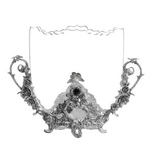 Floral Silver-Plated Brass Decorative Glass Bowl