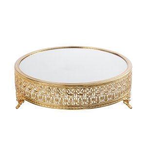 Gold-Plated Brass Decorative Mirror Tray with Ornate Chain Design