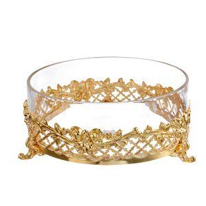 Golden Floral Footed Serving Bowl