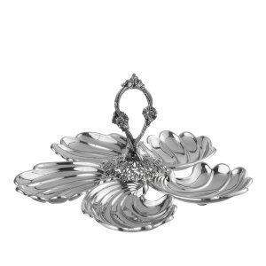 Silver-Plated Brass Five-Piece Shell Dish with Handle