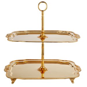 Two-Tier Brass Serving Stand with Gold Plating