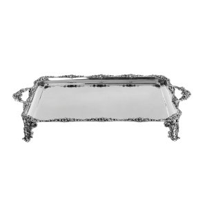 Regalia Lux – Silver Plated Brass Serving Tray with Baroque Legs and Handles