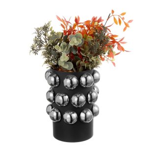 Black Brass Vase with Silver Spheres – Modern Design