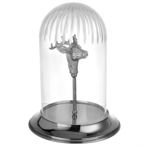 Silver Deer Head Under Glass Dome – Elegant Decorative Sculpture