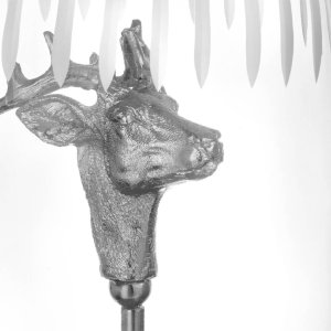 Silver Deer Head Under Glass Dome – Elegant Decorative Sculpture