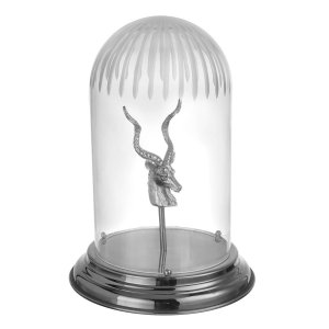 Silver Antelope Head Under Glass Dome – Luxury Decorative Accent