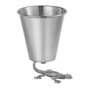Matte Silver-Plated Flower Pot with Lizard Base