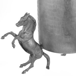 Silver-Plated Brass Decorative Box with Horse Figures and Lid