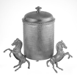 Silver-Plated Brass Decorative Box with Horse Figures and Lid