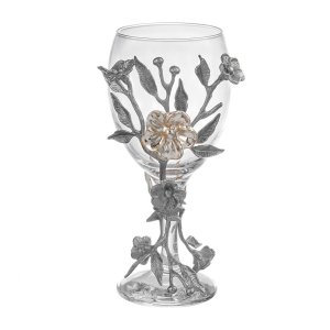 Silver Floral Embellished Wine Glass