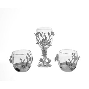 3-Piece Silver Floral Glass Set
