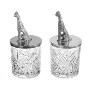 Lion Figurine Silver-Topped Crystal Candle Set (2 Pieces)