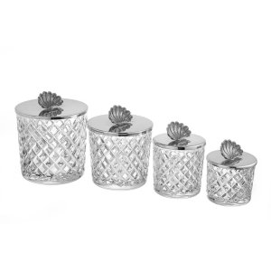 Oyster Shell Design Silver-Capped Crystal Candle Set (4 Pieces)