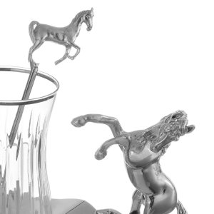 Silver-Tone Coffee Cup Set with Rearing Horse Detail – Equestrian Elegance in Silver-Plated Brass