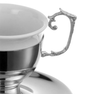 Silver-Tone Coffee Cup with Elegant Scroll Handle – Timeless Grace in Silver-Plated Brass