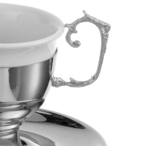 Silver-Tone Coffee Cup with Elegant Scroll Handle – Timeless Grace in Silver-Plated Brass