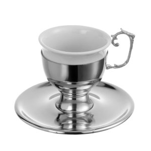 Silver-Tone Coffee Cup with Elegant Scroll Handle – Timeless Grace in Silver-Plated Brass