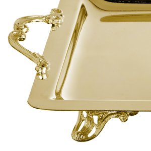 Ornate Footed Gold Tray with Handles