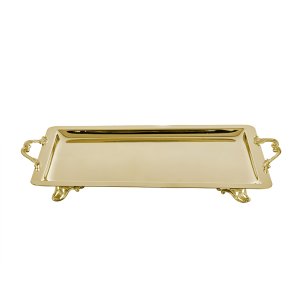 Ornate Footed Gold Tray with Handles