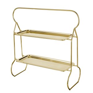 Minimal Double-Tier Gold Serving Stand