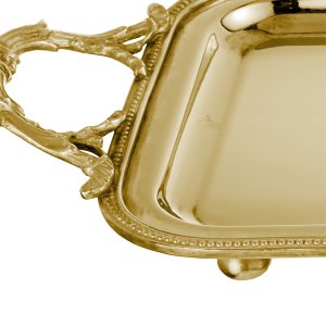 Regal Line – Rectangular Silver-Plated Brass Gold Tray with Ornate Handles