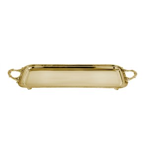 Regal Line – Rectangular Silver-Plated Brass Gold Tray with Ornate Handles