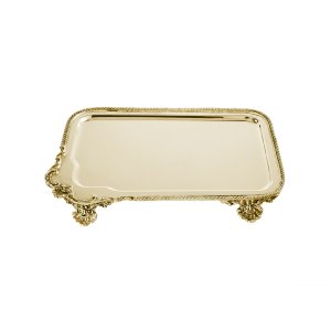 Imperial Grace – Silver-Plated Brass Gold Tray with Baroque Feet