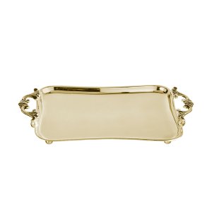 Vienna Charm – Curved Silver-Plated Brass Golden Tray with Ornate Handles