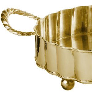 Modern Crest – Fluted Brass Tray with Gold Finish and Twisted Handles
