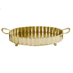 Modern Crest – Fluted Brass Tray with Gold Finish and Twisted Handles
