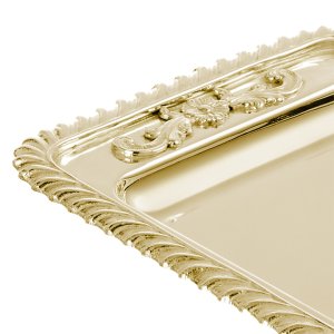 Celeste Golden – Rectangular Brass Tray with Beaded Edge and Floral Relief